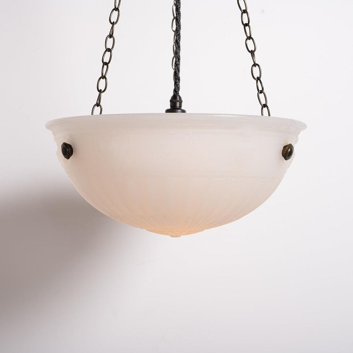 Rare Pair of Large Decorative Moonstone Glass Plafonneir Ceiling Lights