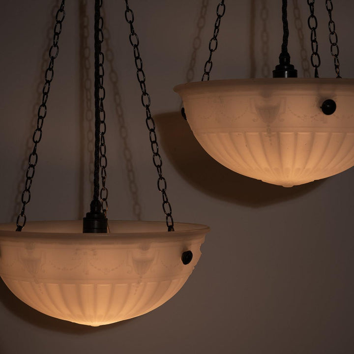 Rare Pair of Large Decorative Moonstone Glass Plafonneir Ceiling Lights