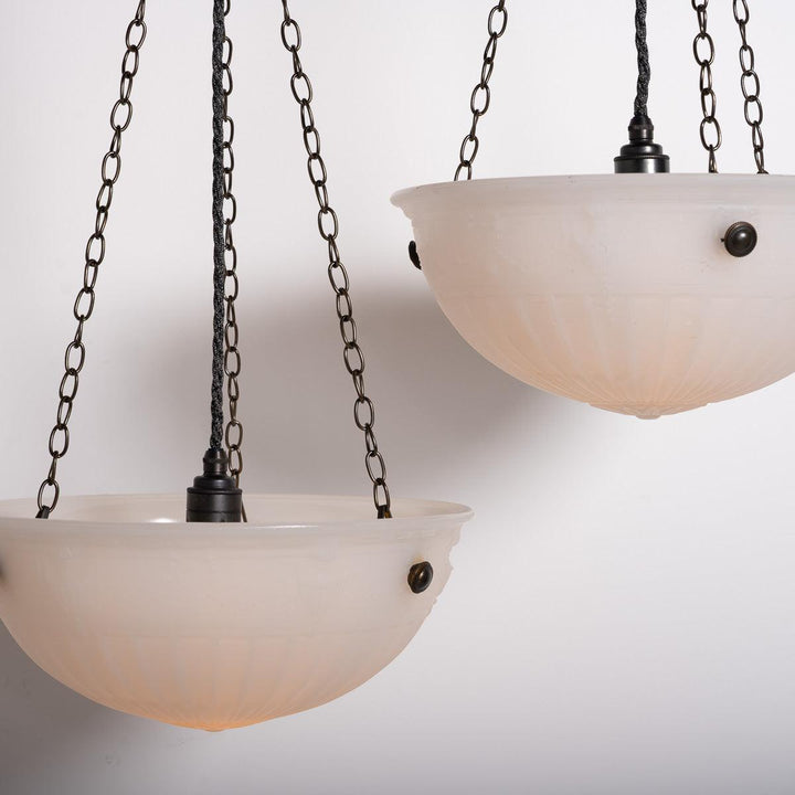 Rare Pair of Large Decorative Moonstone Glass Plafonneir Ceiling Lights