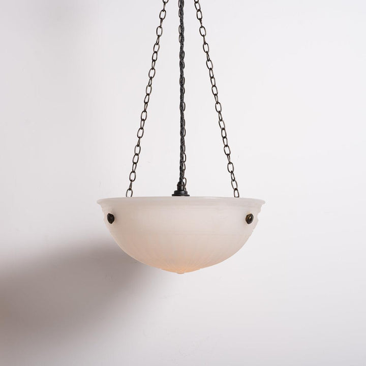 Rare Pair of Large Decorative Moonstone Glass Plafonneir Ceiling Lights