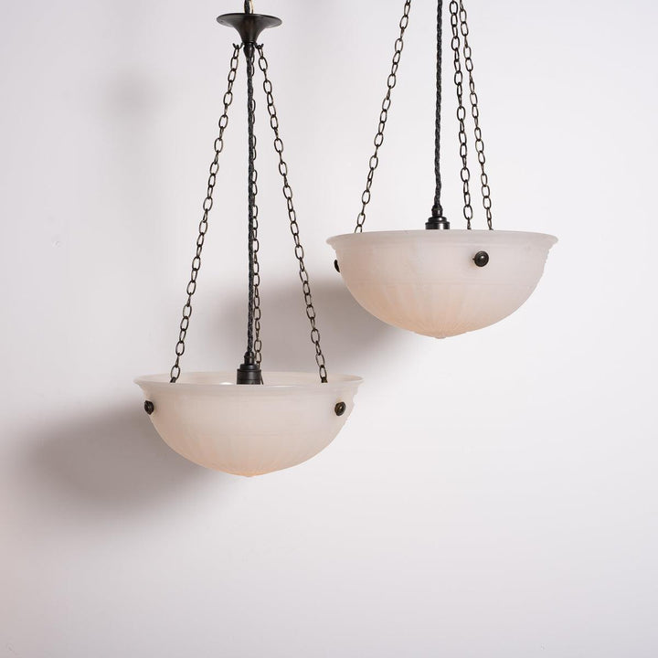 Rare Pair of Large Decorative Moonstone Glass Plafonneir Ceiling Lights