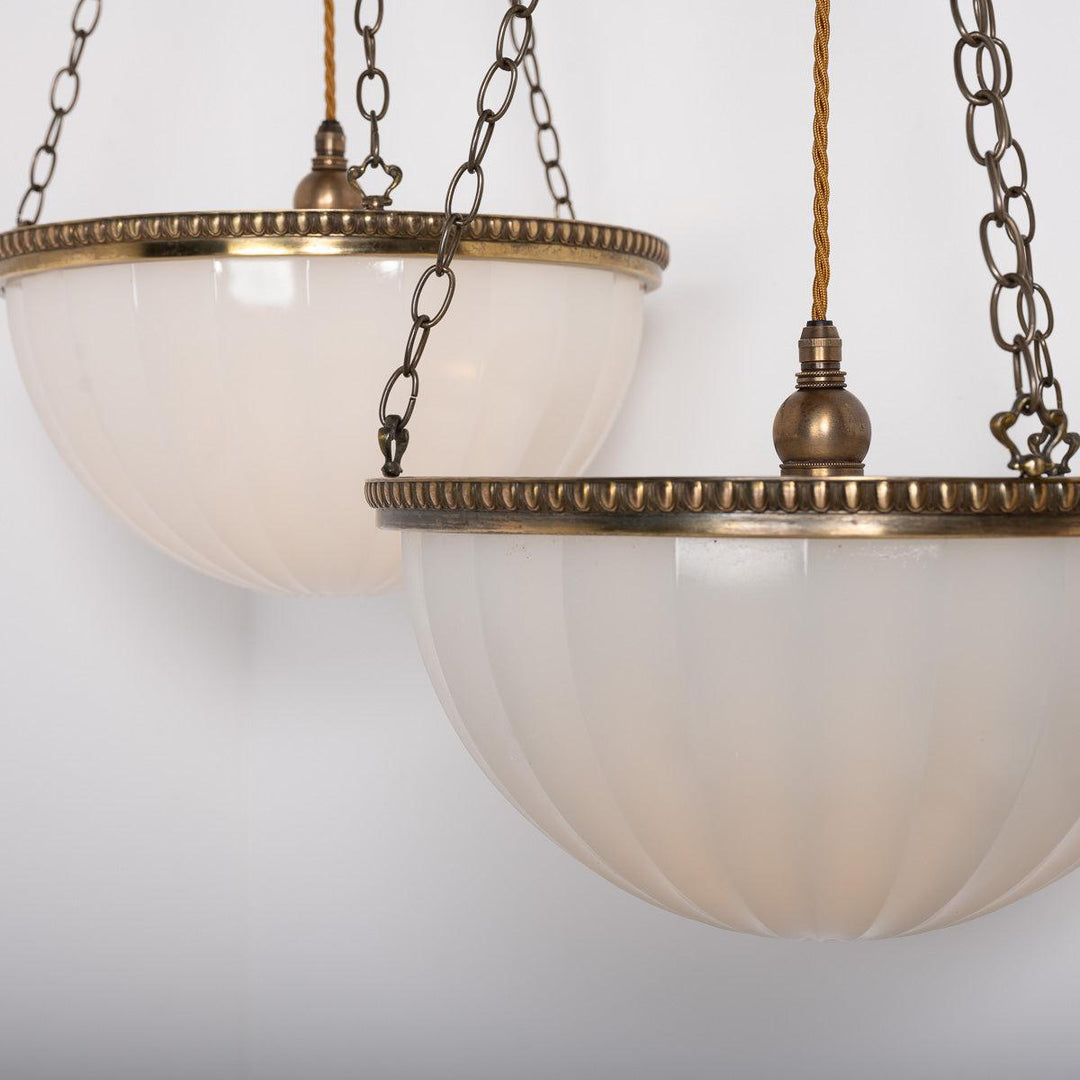 Rare Pair of Large Jefferson Moonstone Plafonnier Lights with Cast Brass Fittings