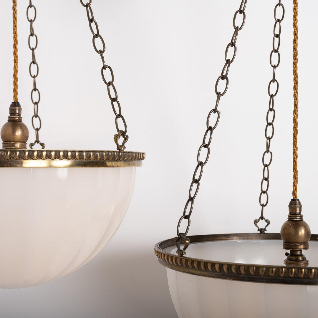 Rare Pair of Large Jefferson Moonstone Plafonnier Lights with Cast Brass Fittings