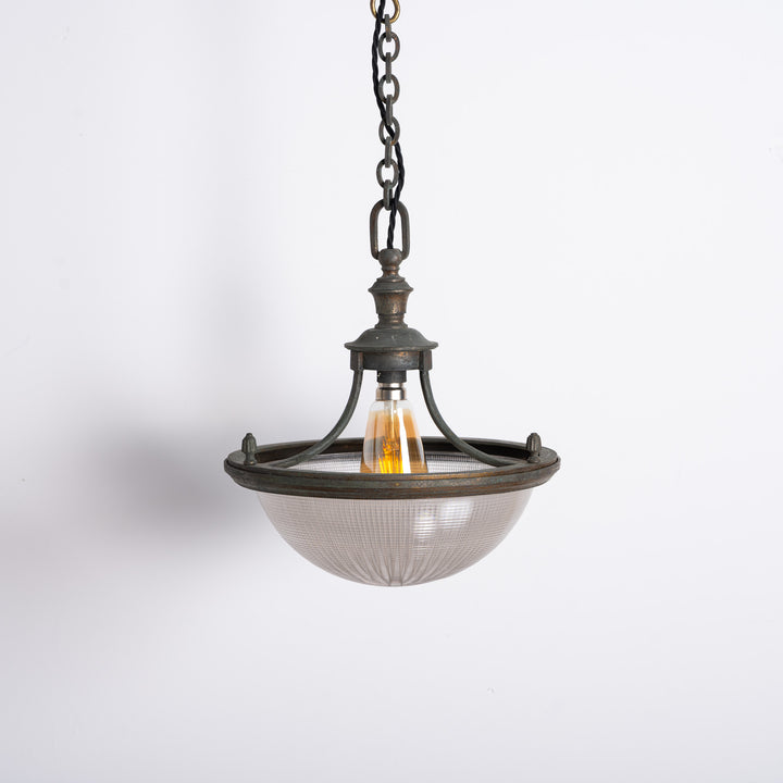 Rare Run of Seven Holophane Blondel Stiletto Bowls in Cast Brass Frames