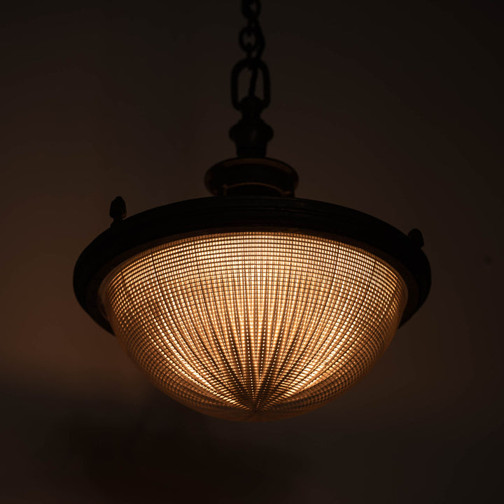 Rare Run of Seven Holophane Blondel Stiletto Bowls in Cast Brass Frames