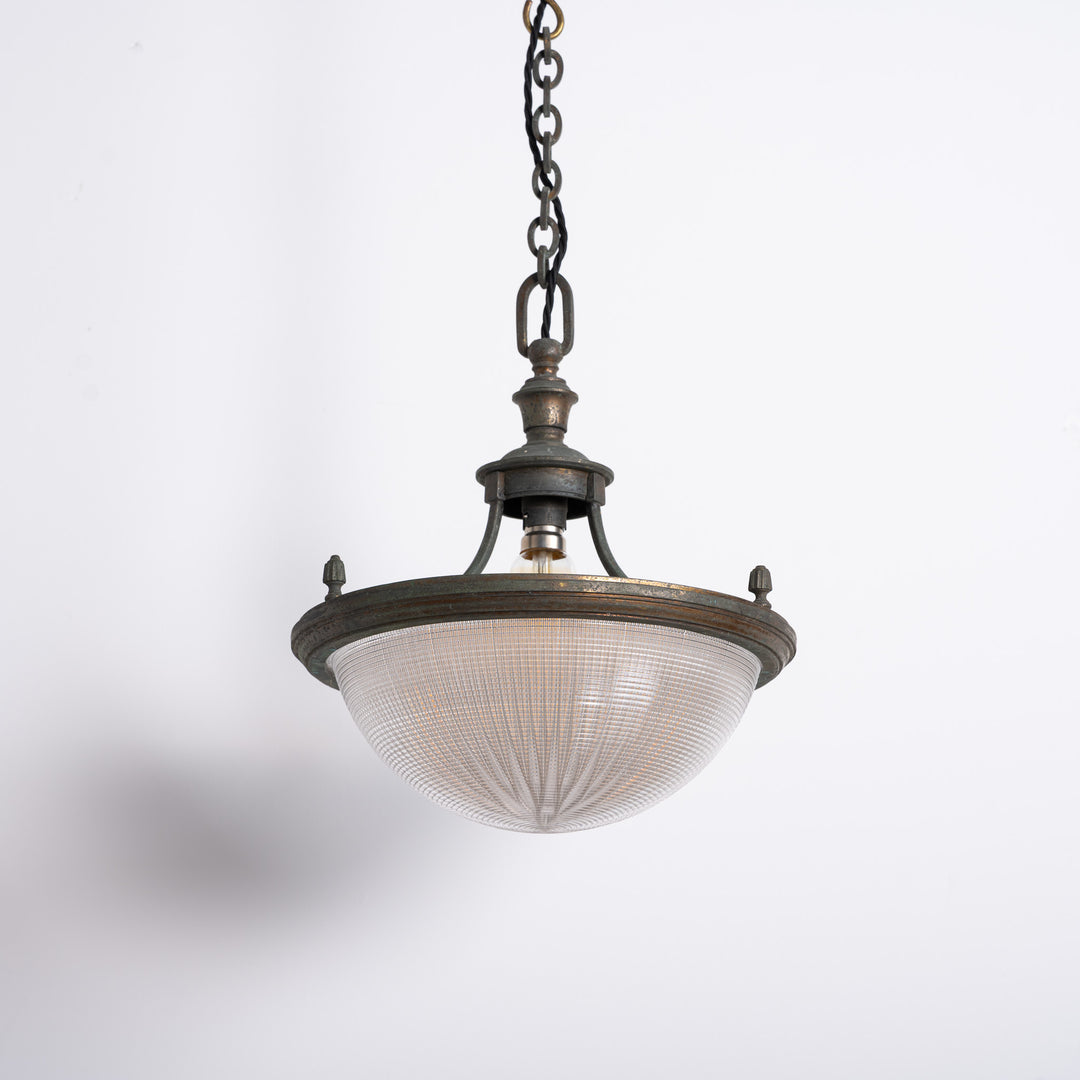 Rare Run of Seven Holophane Blondel Stiletto Bowls in Cast Brass Frames