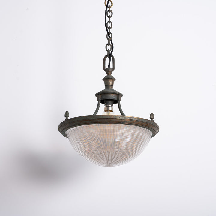 Rare Run of Seven Holophane Blondel Stiletto Bowls in Cast Brass Frames