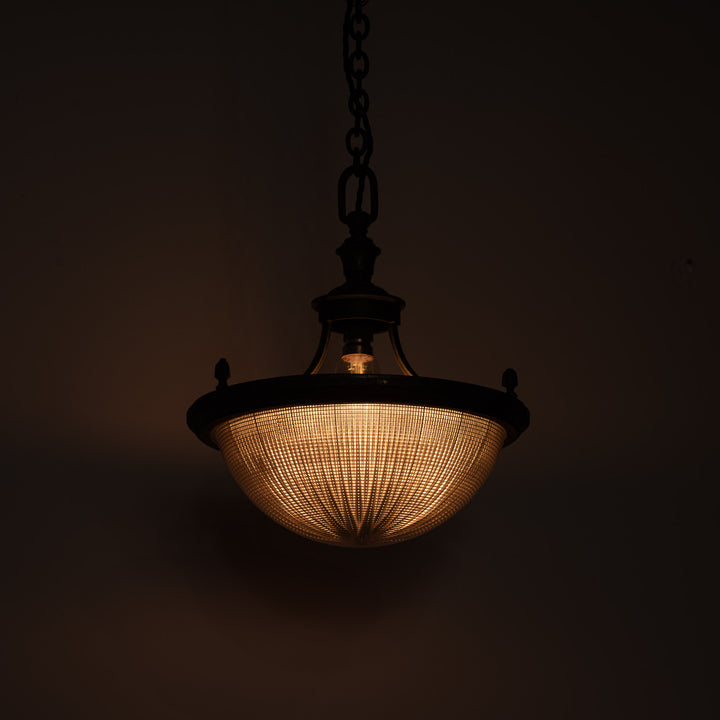 Rare Run of Seven Holophane Blondel Stiletto Bowls in Cast Brass Frames