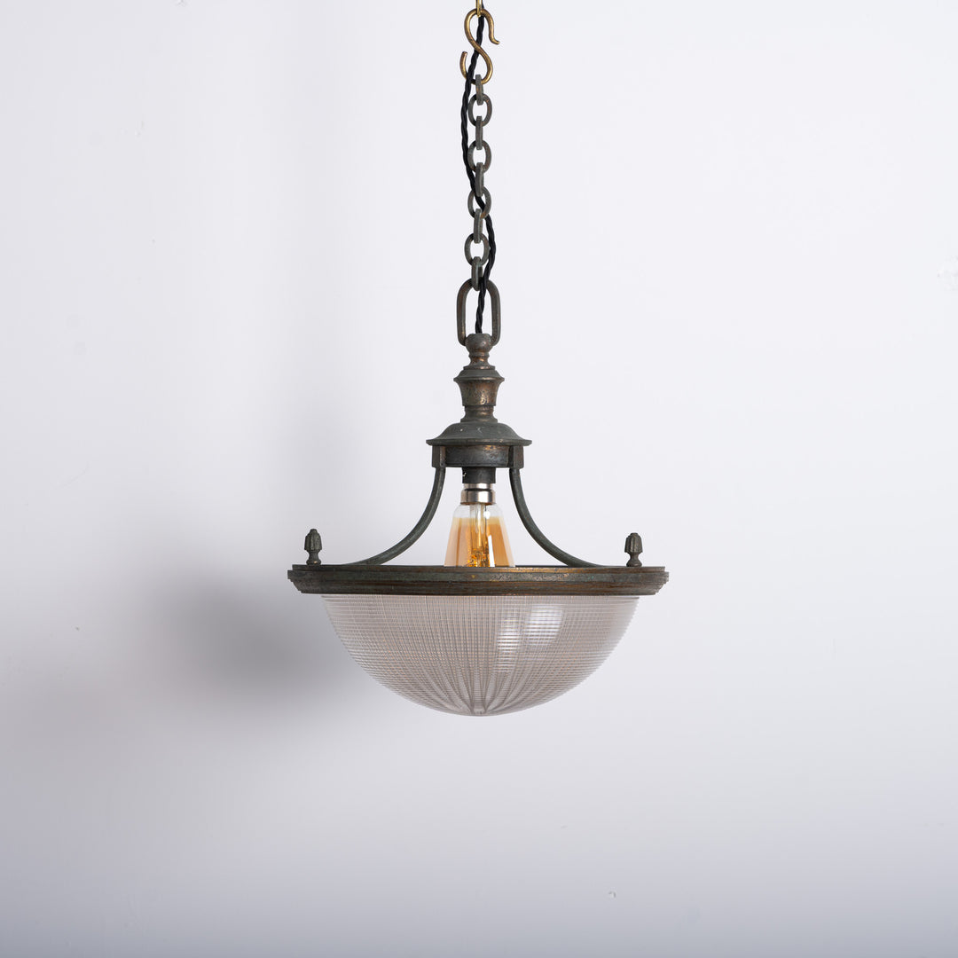 Rare Run of Seven Holophane Blondel Stiletto Bowls in Cast Brass Frames