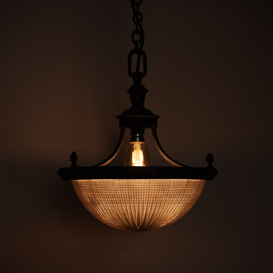 Rare Run of Seven Holophane Blondel Stiletto Bowls in Cast Brass Frames