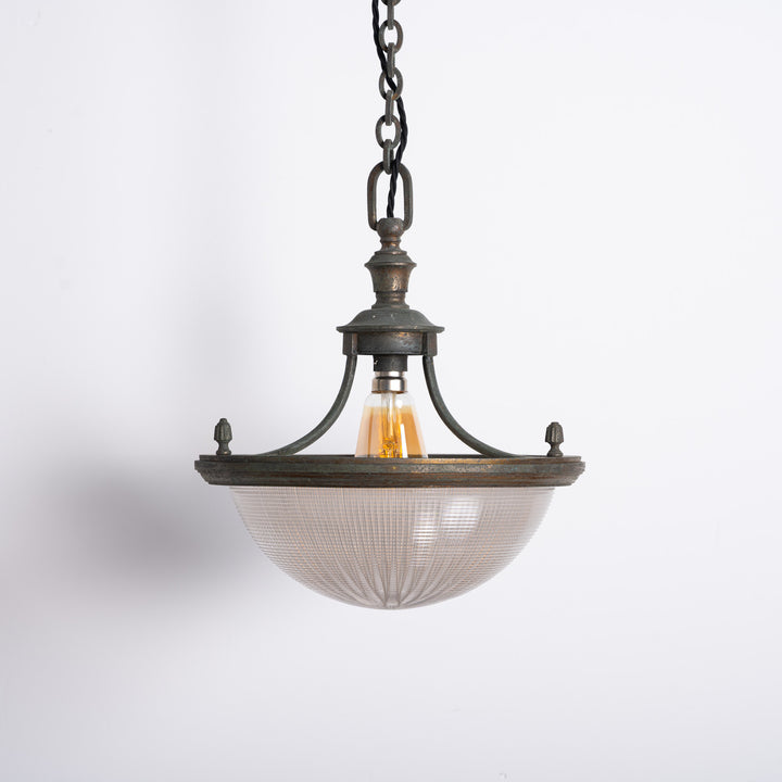 Rare Run of Seven Holophane Blondel Stiletto Bowls in Cast Brass Frames