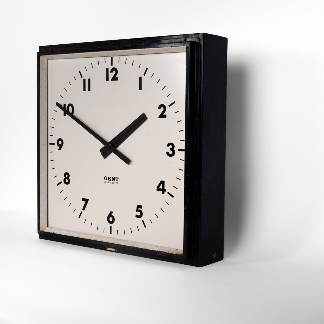 Rare Square Format Large Vintage Industrial Wall Clock by Gent of Leicester