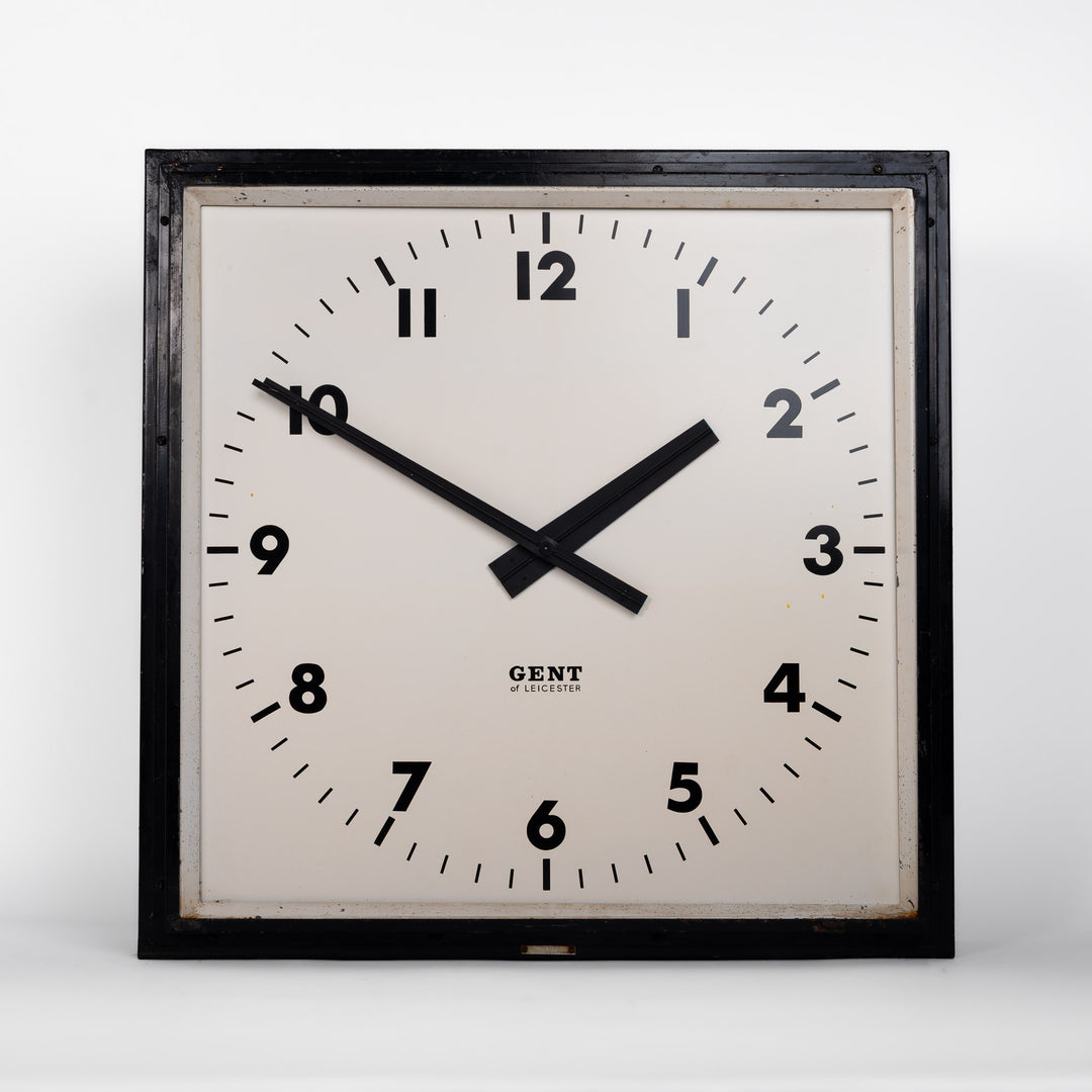 Rare Square Format Large Vintage Industrial Wall Clock by Gent of Leicester