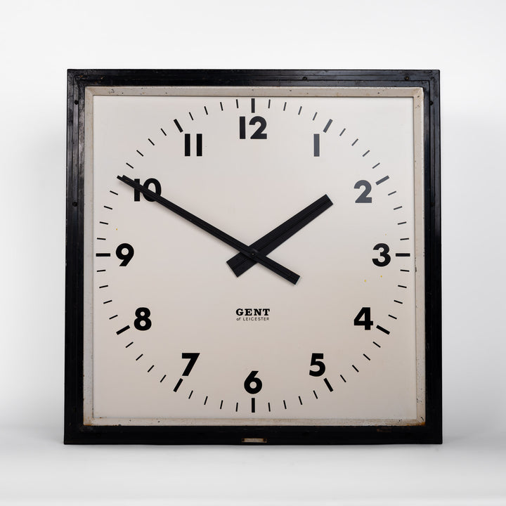 Rare Square Format Large Vintage Industrial Wall Clock by Gent of Leicester