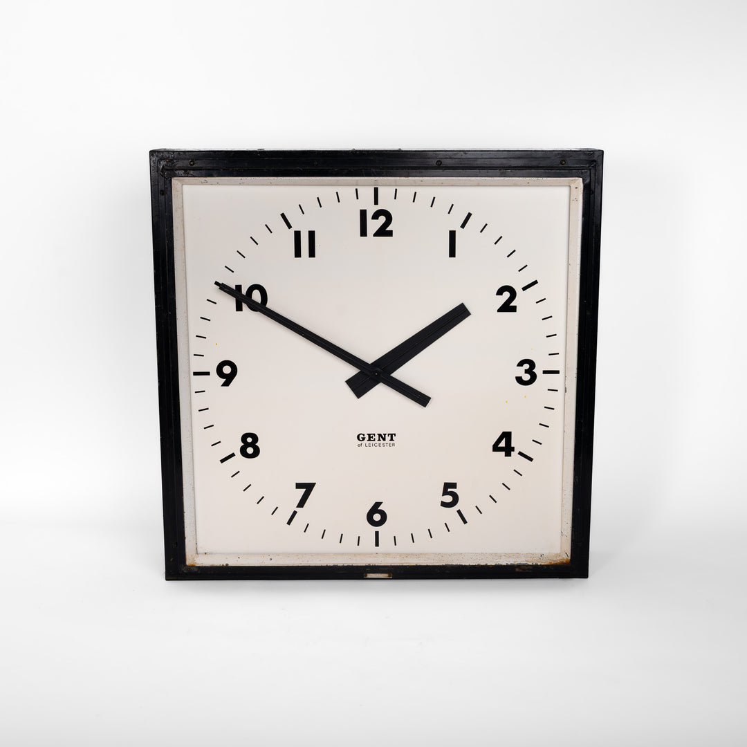 Rare Square Format Large Vintage Industrial Wall Clock by Gent of Leicester