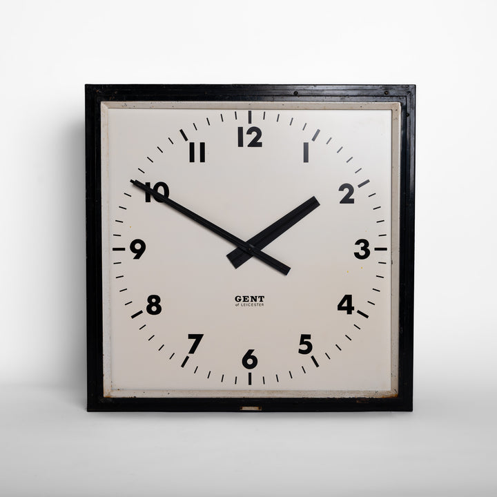Rare Square Format Large Vintage Industrial Wall Clock by Gent of Leicester
