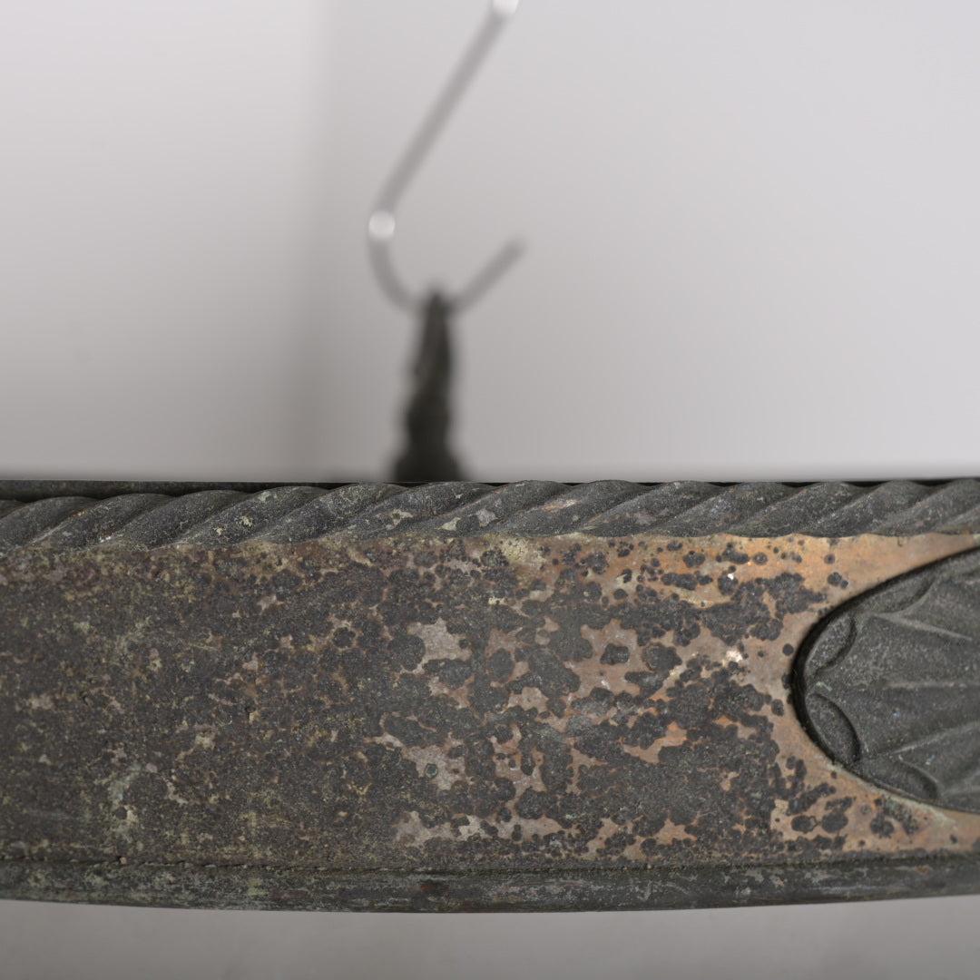 Rare XL Satin Crystal Bowl in Aged Coppered Brass Flush Mount Frame