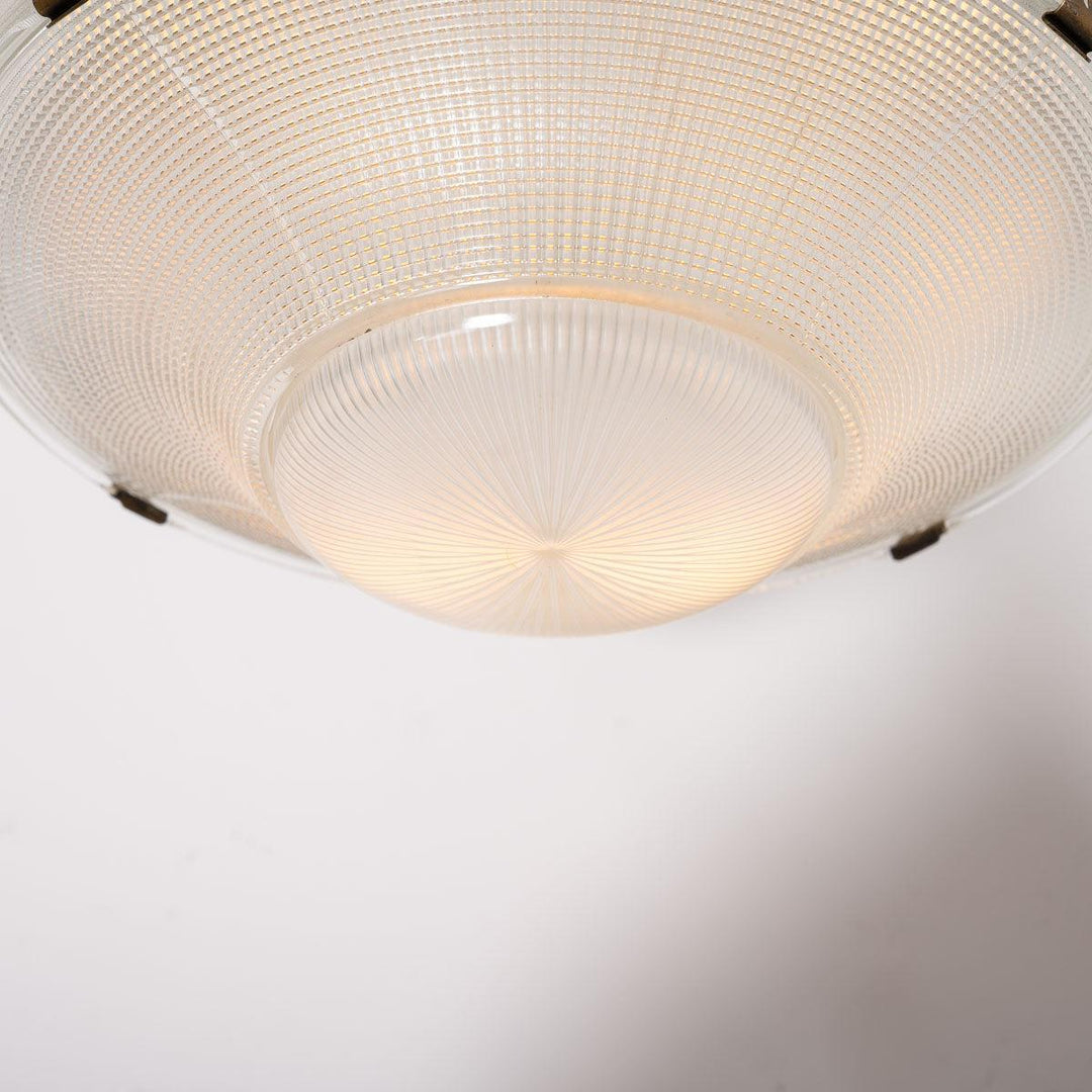 Rare XL Three Part Holophane Light Fitting with Cast Brass Scrolled Wall Bracket