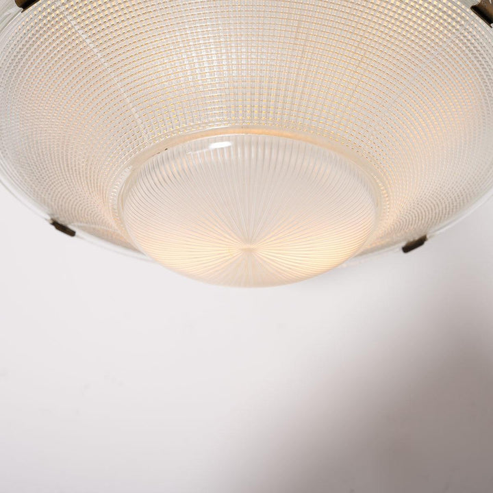 Rare XL Three Part Holophane Light Fitting with Cast Brass Scrolled Wall Bracket