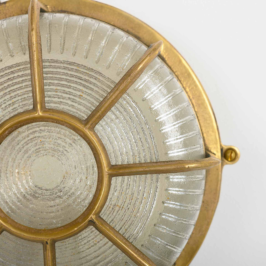 Reclaimed Circular Brass Ship Bulkhead Lights with Prismatic Glass