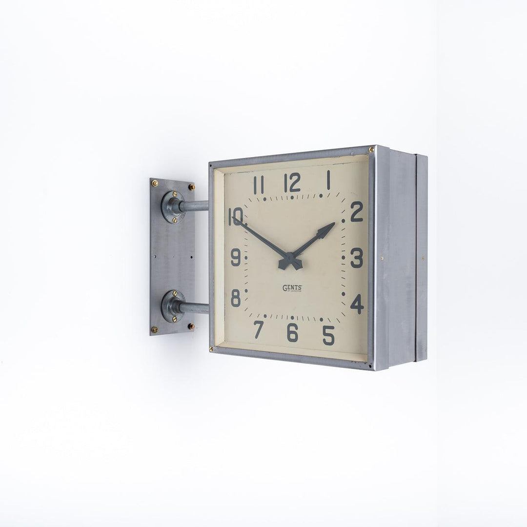 Reclaimed Double Sided Square Wall Mounted Clock by Gents of Leicester