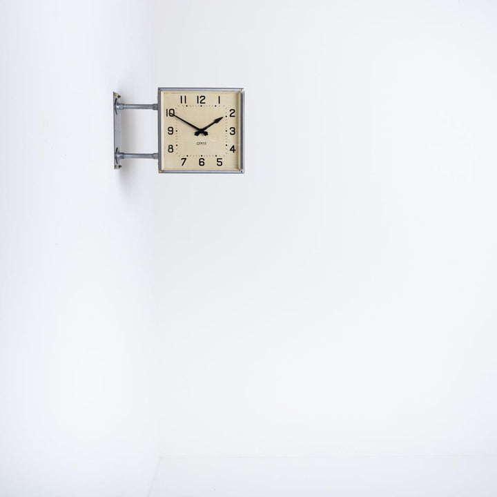 Reclaimed Double Sided Square Wall Mounted Clock by Gents of Leicester