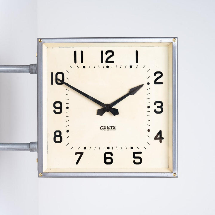 Reclaimed Double Sided Square Wall Mounted Clock by Gents of Leicester