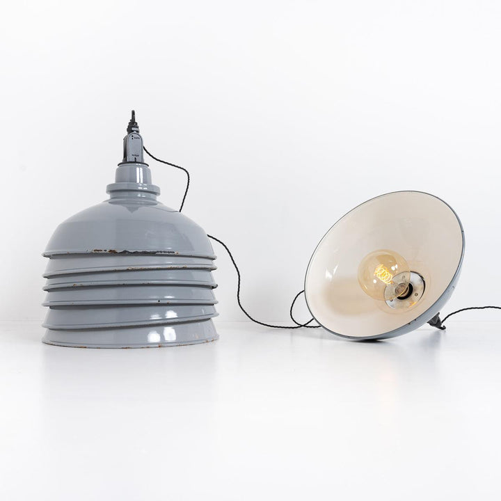 Reclaimed Grey Enamel Factory Pendant Lights with Black Fittings by Thorlux
