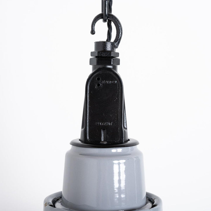 Reclaimed Grey Enamel Factory Pendant Lights with Black Fittings by Thorlux