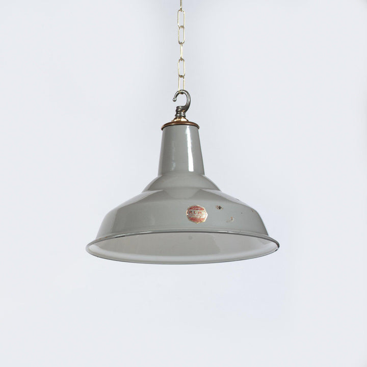 Reclaimed Grey Industrial Pendant Lights with Brass Galleries