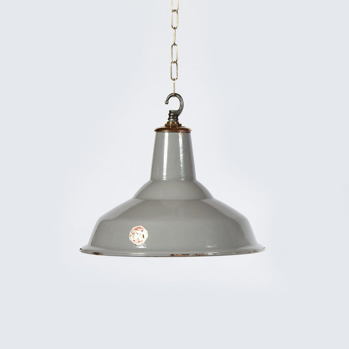 Reclaimed Grey Industrial Pendant Lights with Brass Galleries