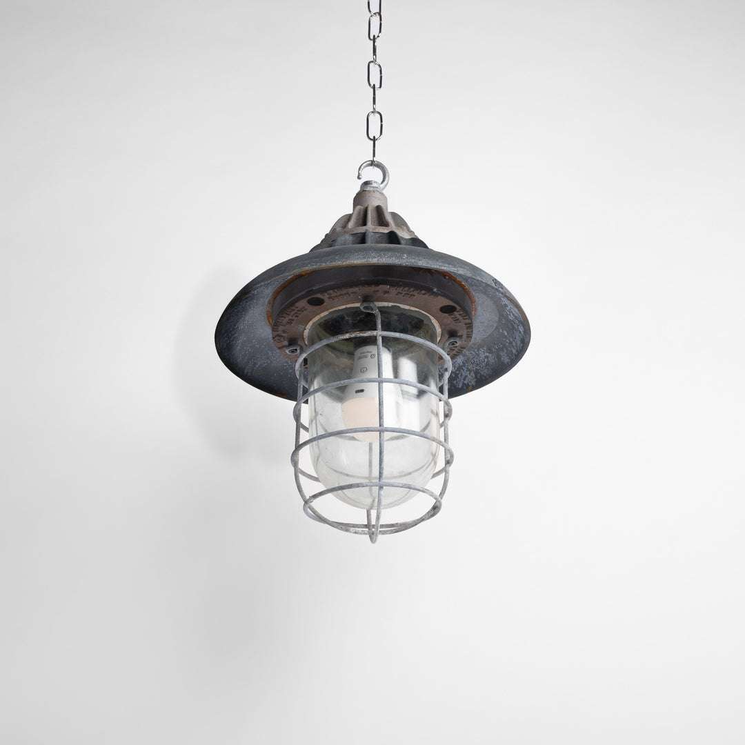 Reclaimed Heavy Cast Iron Industrial Flameproof Well Glass Pendant Lights by Walsall Conduits Ltd