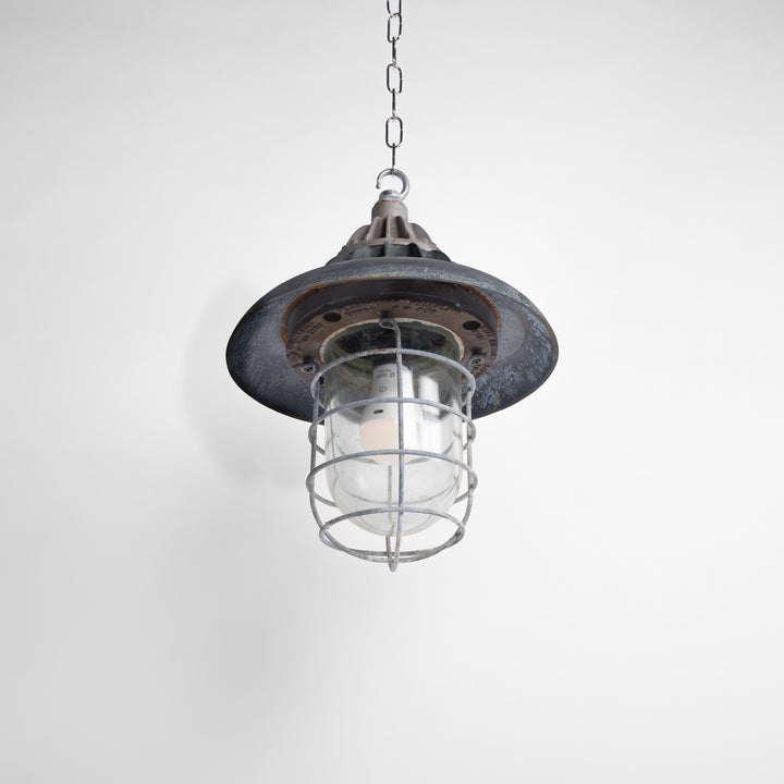 Reclaimed Heavy Cast Iron Industrial Flameproof Well Glass Pendant Lights by Walsall Conduits Ltd