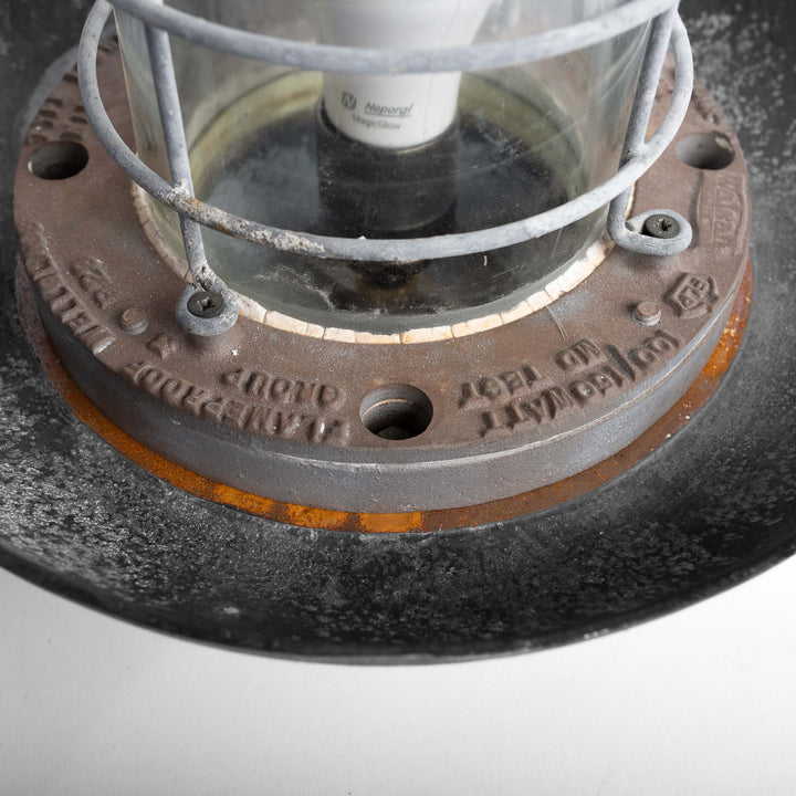 Reclaimed Heavy Cast Iron Industrial Flameproof Well Glass Pendant Lights by Walsall Conduits Ltd