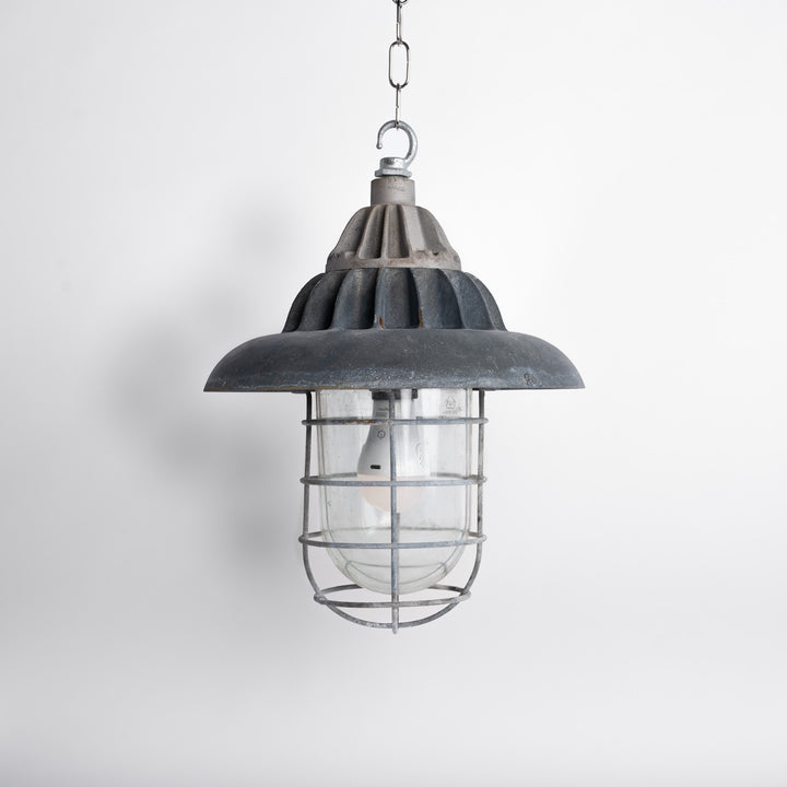 Reclaimed Heavy Cast Iron Industrial Flameproof Well Glass Pendant Lights by Walsall Conduits Ltd