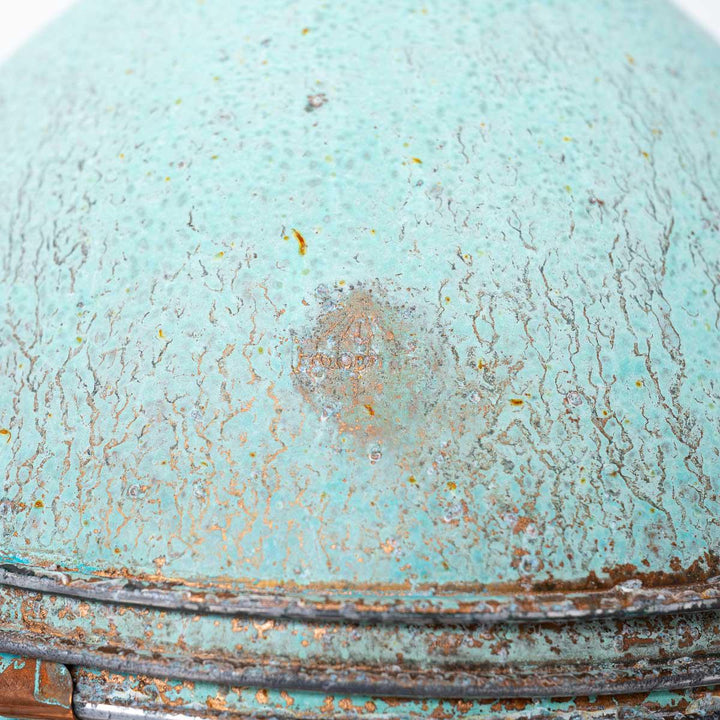 Reclaimed Holophane Verdigris Pendant Lights with Copper Fittings