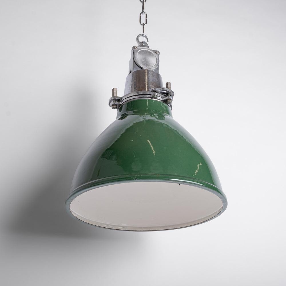 Reclaimed Industrial Green Enamel Pendants by Thorlux