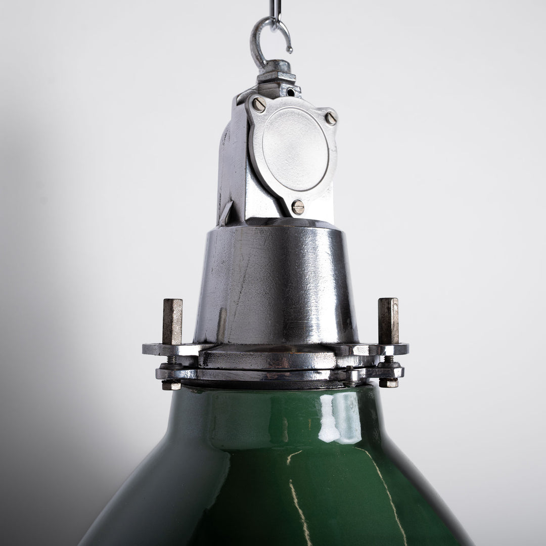 Reclaimed Industrial Green Enamel Pendants by Thorlux