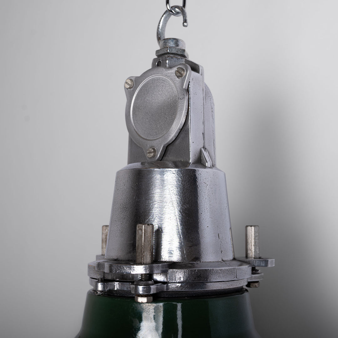 Reclaimed Industrial Green Enamel Pendants by Thorlux