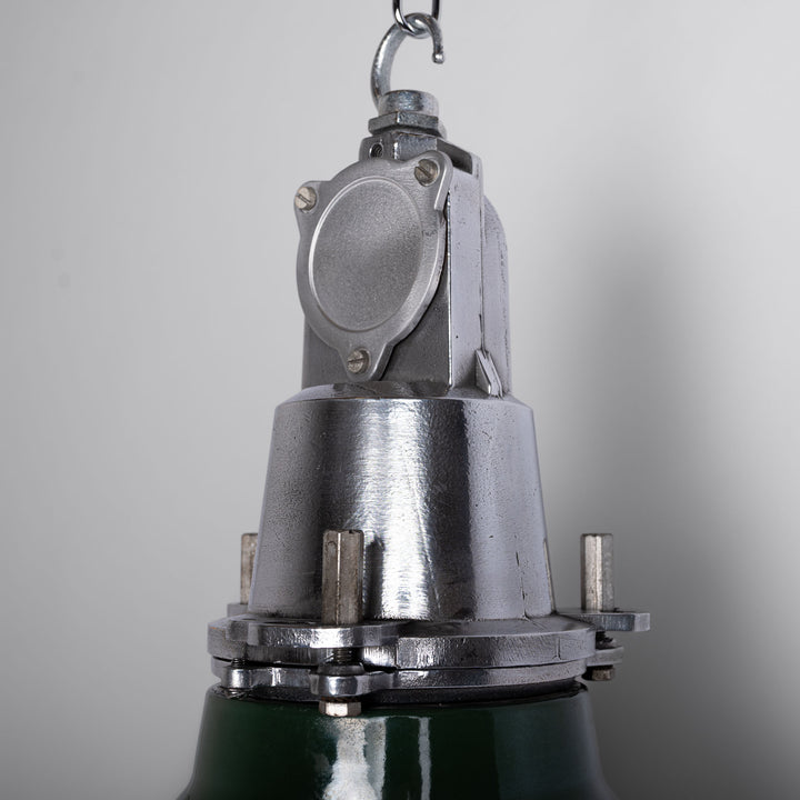 Reclaimed Industrial Green Enamel Pendants by Thorlux