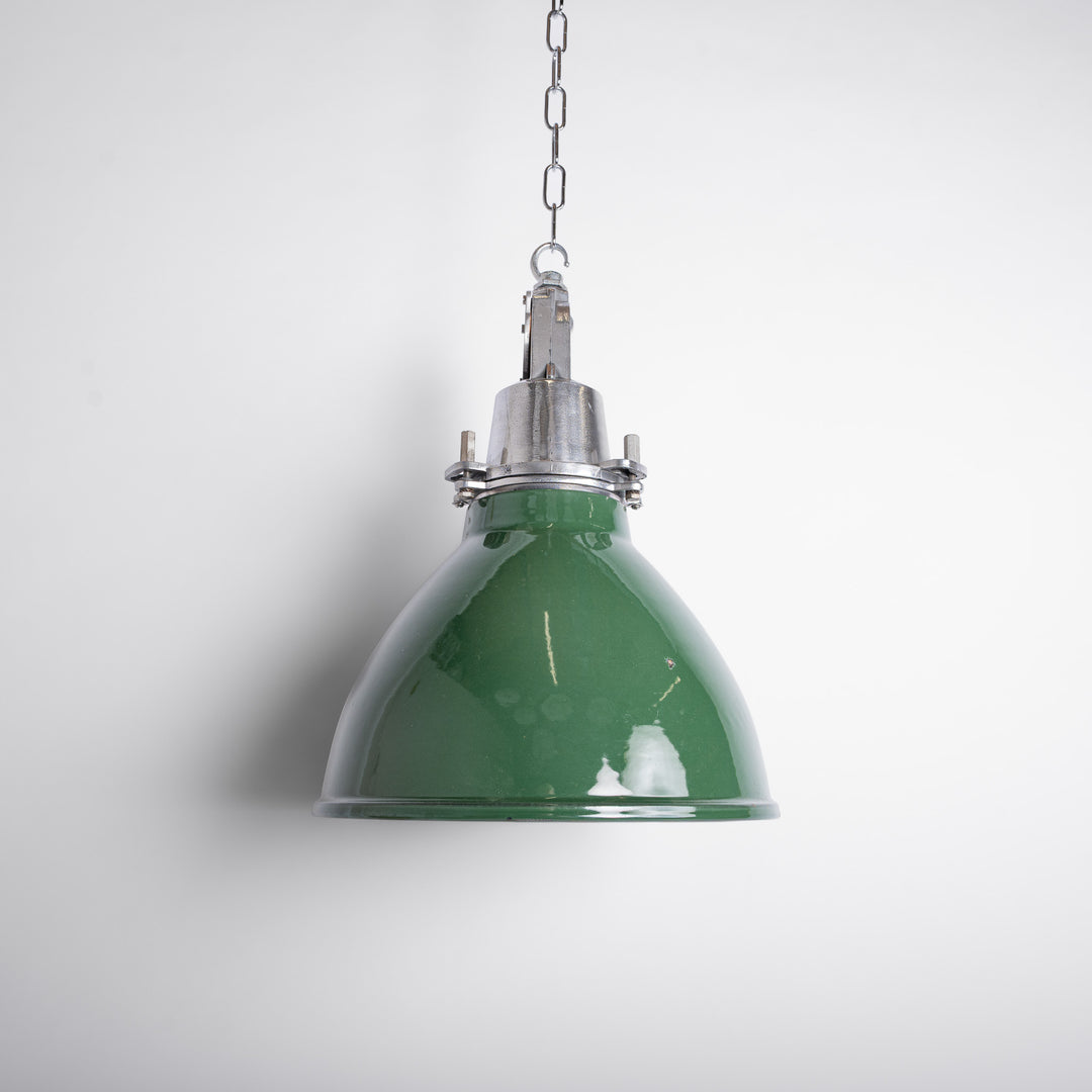 Reclaimed Industrial Green Enamel Pendants by Thorlux