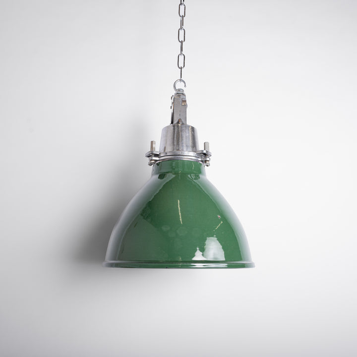 Reclaimed Industrial Green Enamel Pendants by Thorlux
