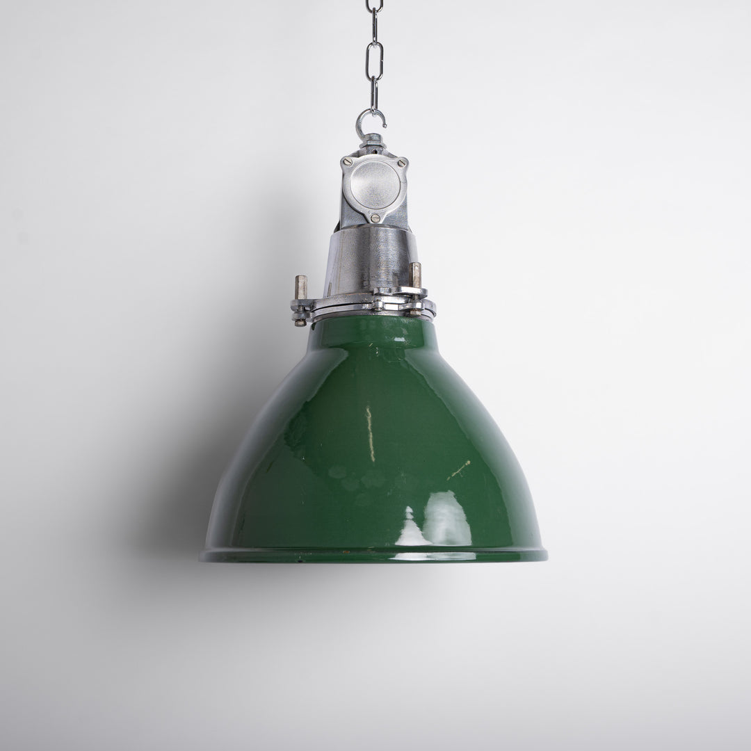 Reclaimed Industrial Green Enamel Pendants by Thorlux