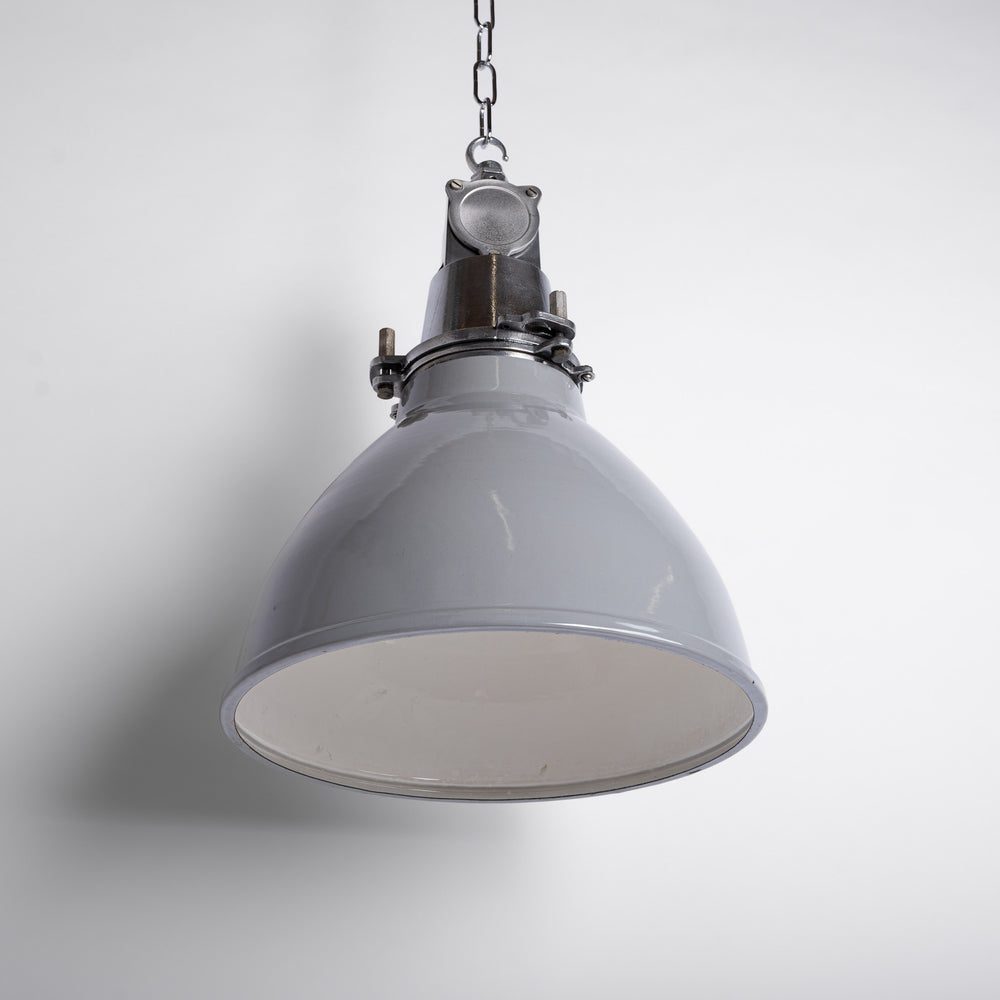 Reclaimed Industrial Grey Enamel Pendants by Thorlux