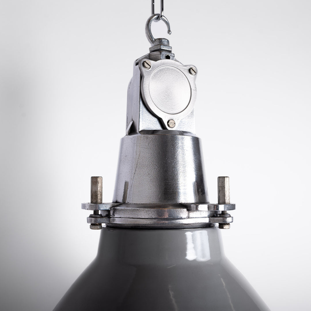 Reclaimed Industrial Grey Enamel Pendants by Thorlux