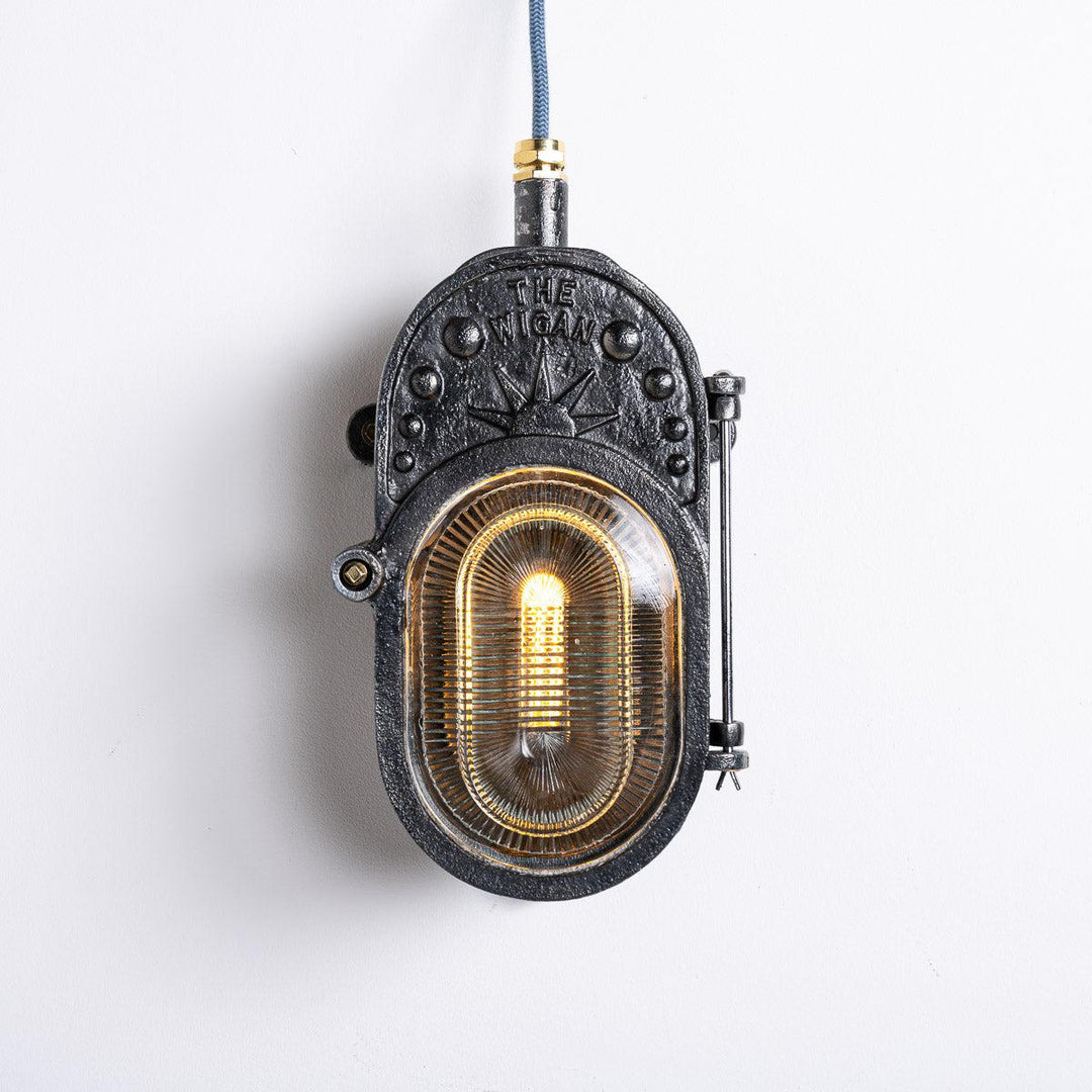 Reclaimed Industrial Prismatic Glass Bulkhead "THE WIGAN" light Fitting by Heyes & Co