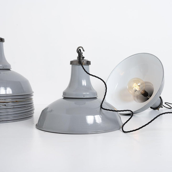 Reclaimed Industrial Vitreous Enamelled Pendant Lights by Benjamin Electric