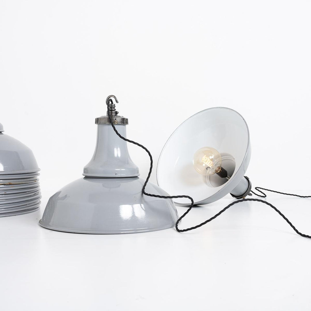 Reclaimed Industrial Vitreous Enamelled Pendant Lights by Benjamin Electric