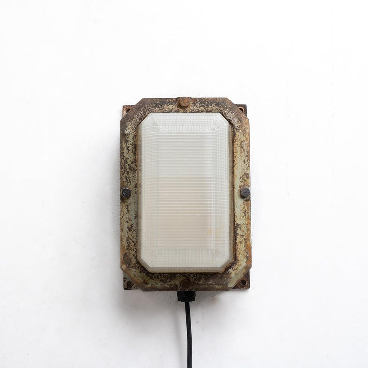 Reclaimed MOD Cast Iron & Prismatic Glass Bulkhead Wall Lights by Holophane