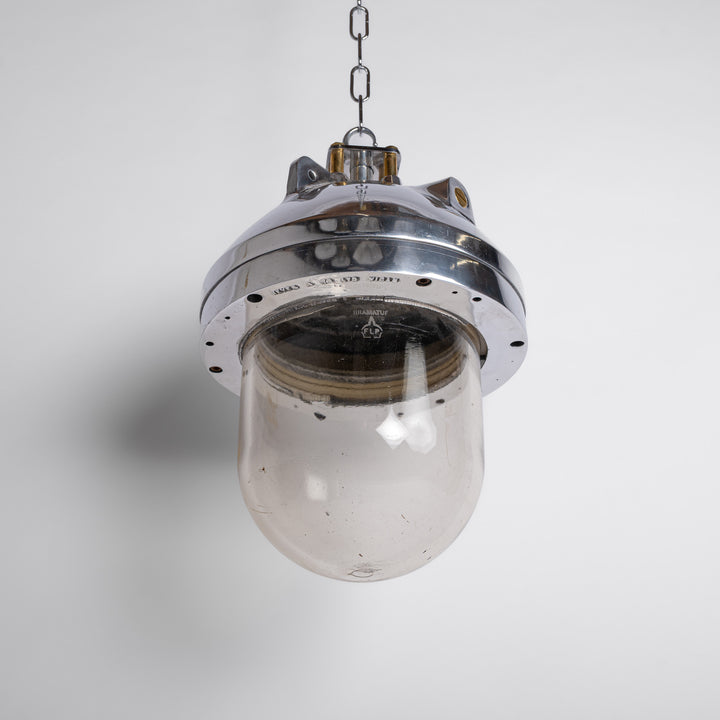 Reclaimed Polished Aluminium Industrial Flameproof Pendants by Heyes & Company Ltd